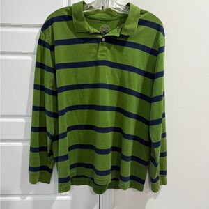St John's Bay Green & Blue Striped Rugby Men's Shirt Preppy Retro Classic READ
